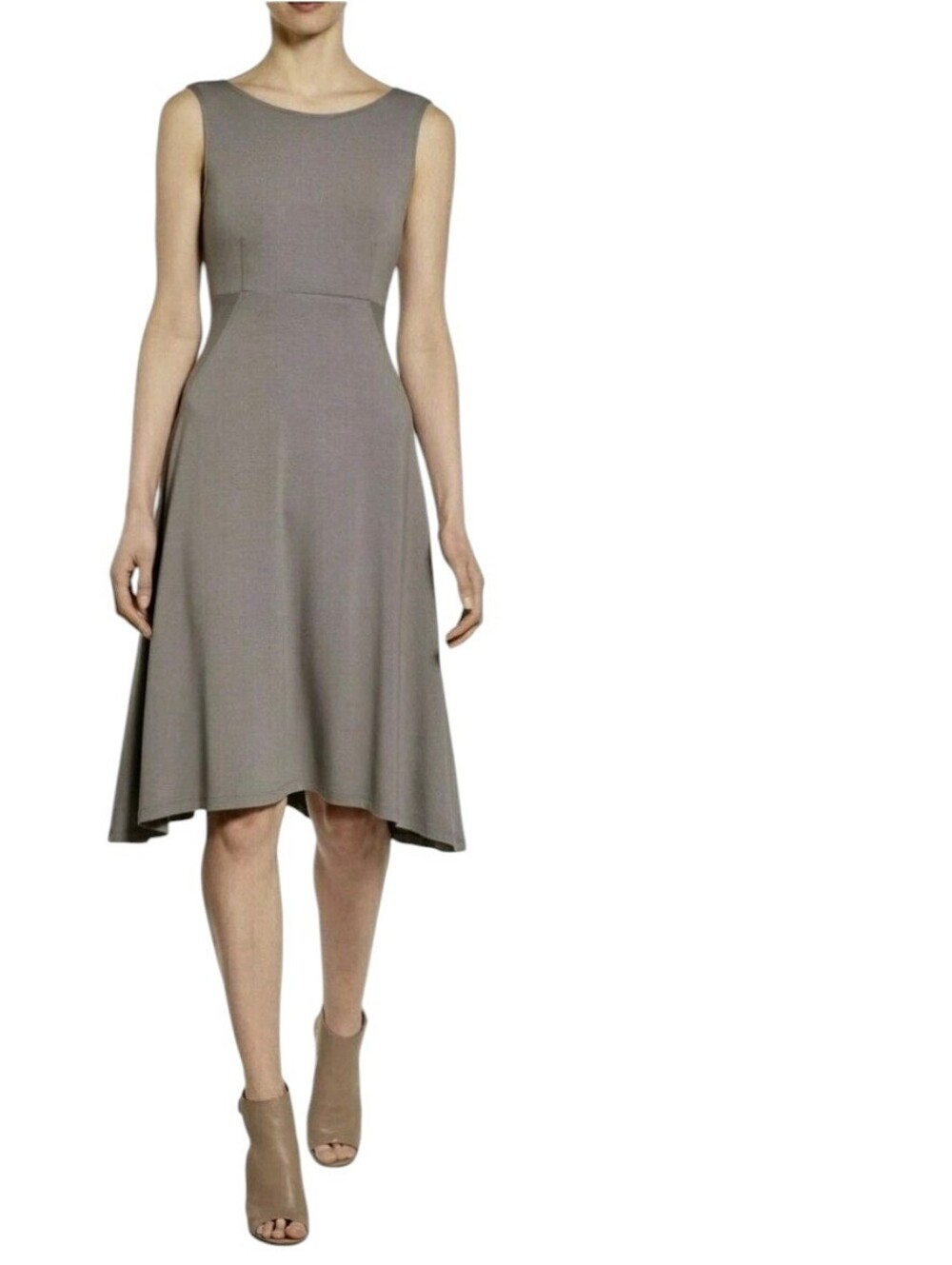 Eileen Fisher Womens Dress Sharkbite Hem Bateau Fit & Flare Grey Quiet Luxury MP